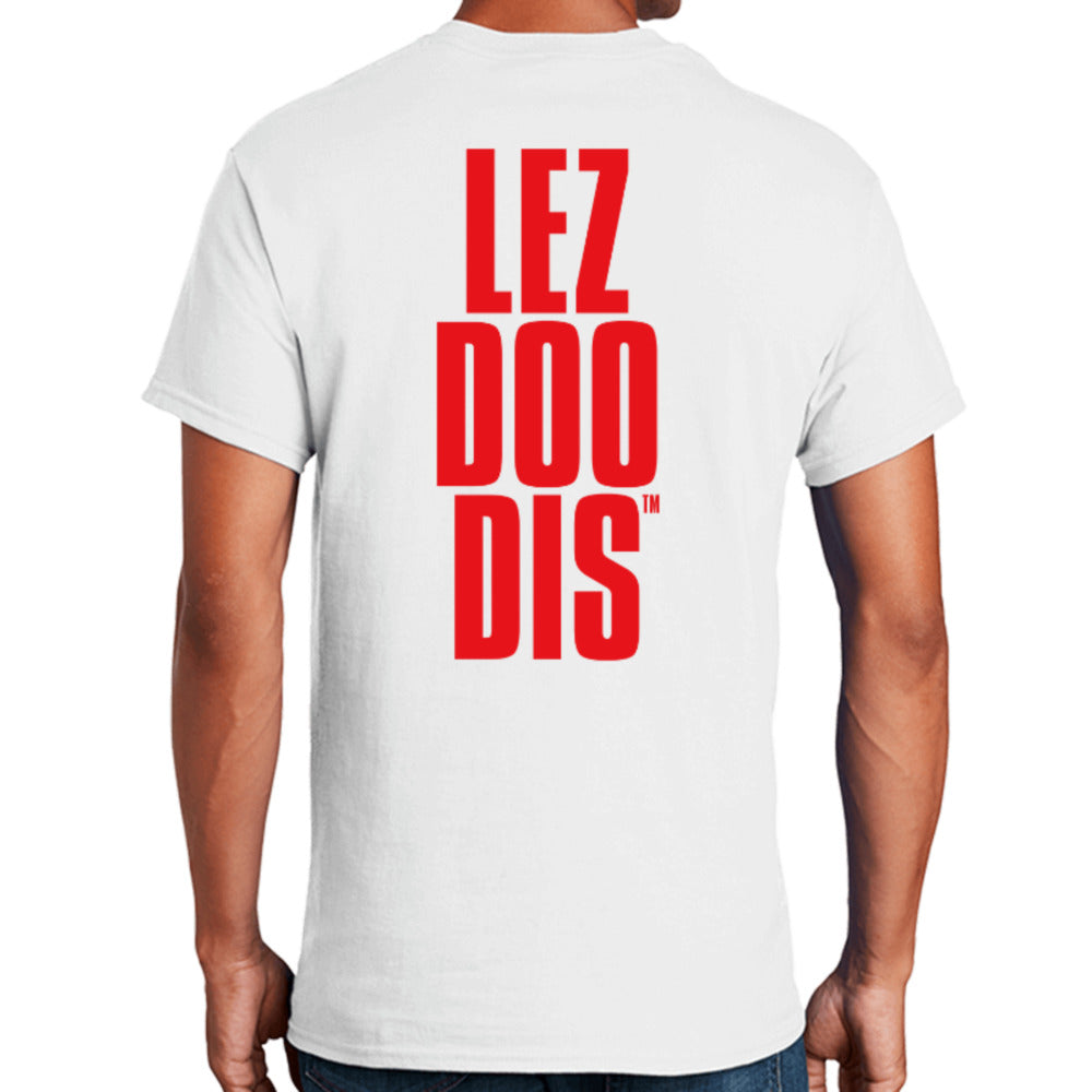 LezDooDis double sided white unisex t-shirt