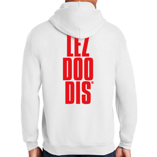 LezDooDis double sided white unisex hoodie