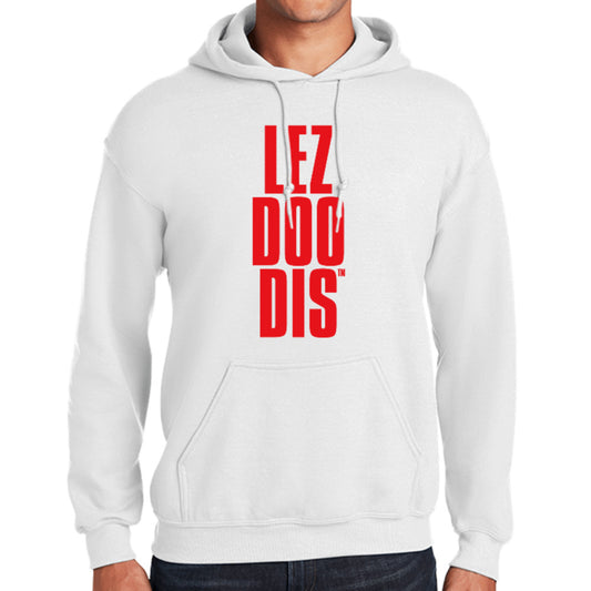 LezDooDis white unisex hoodie