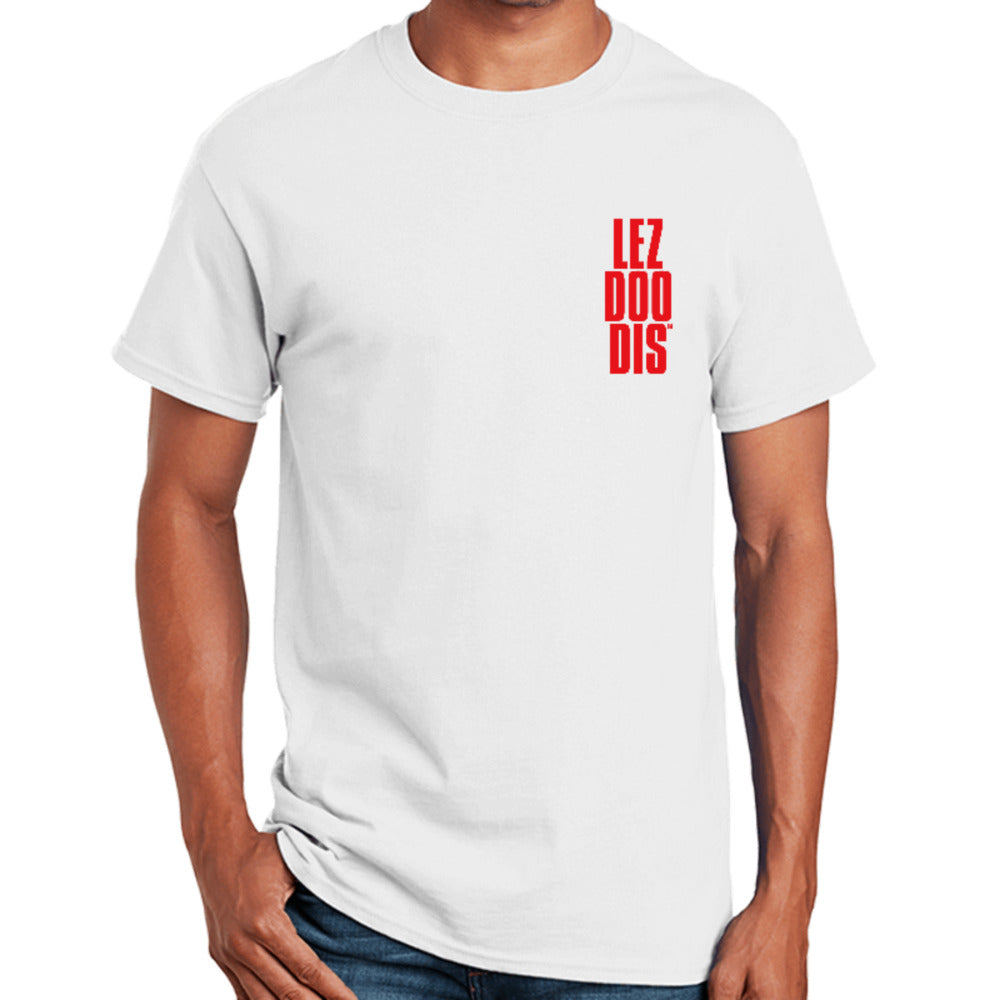 LezDooDis double sided white unisex t-shirt
